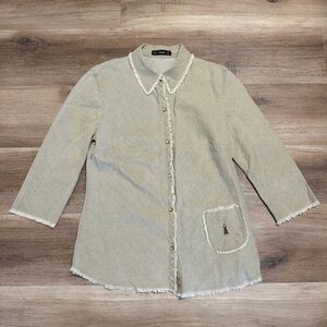 Cop Copine Cottage Artisan Linen Blend Jacket Raw Hem Womens Sz 40 Biege